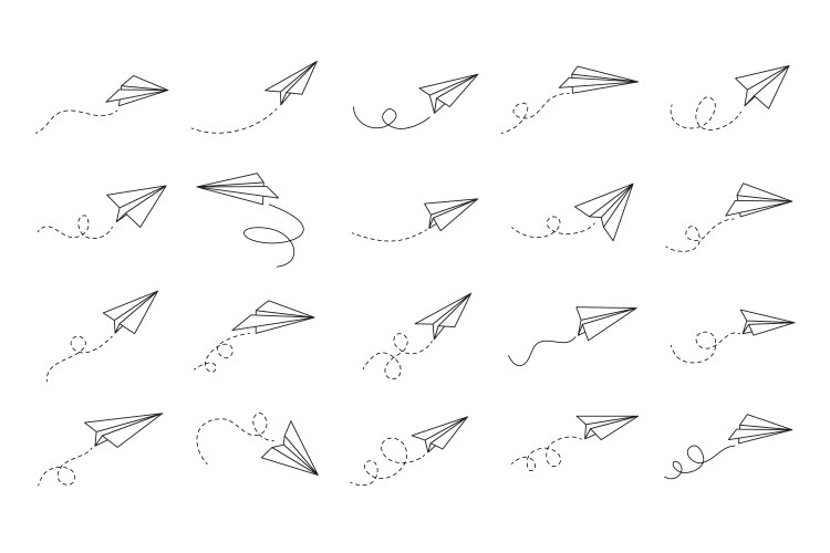 Hand drawn doodle paper plane set isolated planes vector image