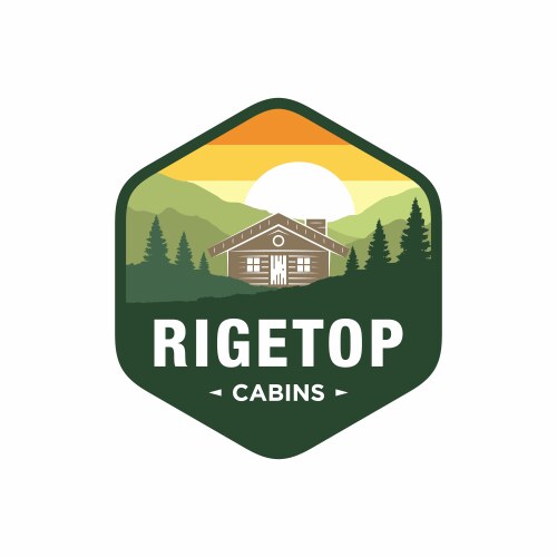 Cabin logo template with mountain and forest view vector image