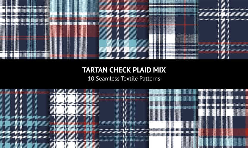 Seamless check plaid pattern set blue red white vector image