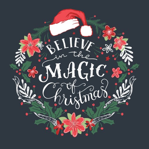 Believe in the magic of christmas wreath vector image