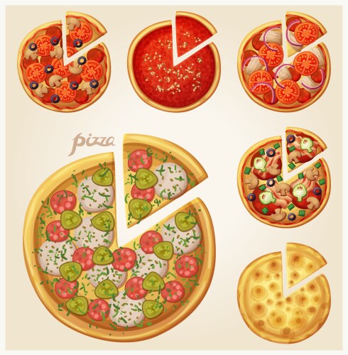 Pizza top view set vector image