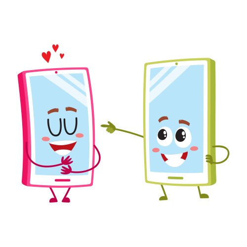 Cartoon mobile phone characters one showing love vector image