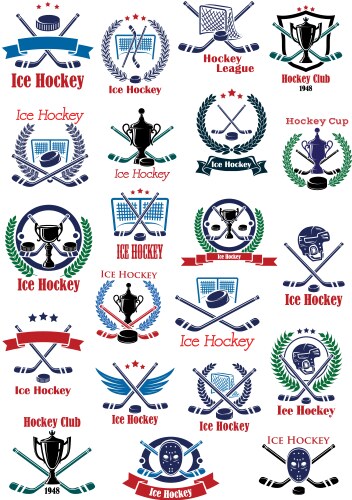 ice hockey game icons and symbols vector image