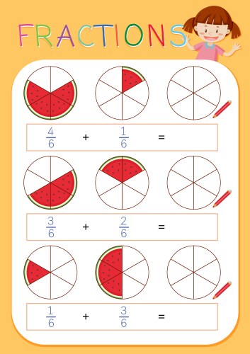 A math fractions worksheet vector image