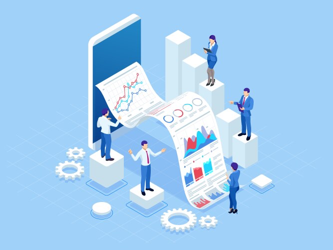 Isometric concept of business analysis analytics vector image