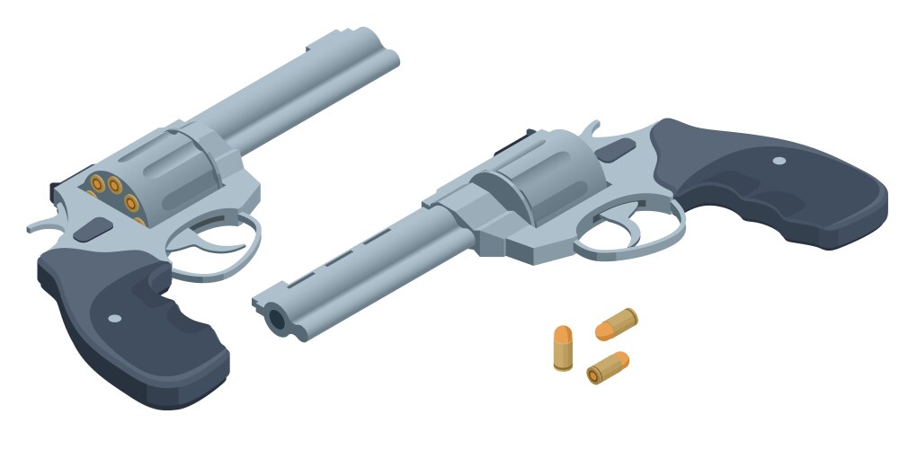 Isometric set revolvers firearms guns pistol vector image