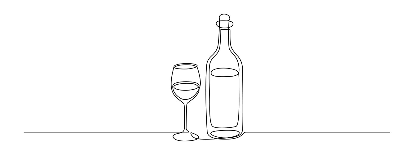 Glass and bottle of wine in one continuous line vector image