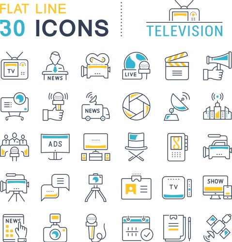 Set flat line icons television vector image