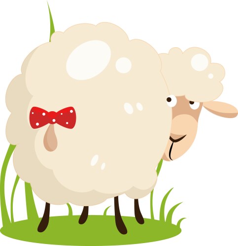 Cute white sheep with a bow on tail flat design vector image