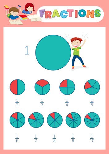 A math fractions worksheet vector image