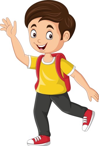 Cartoon happy school boy waving hand vector image