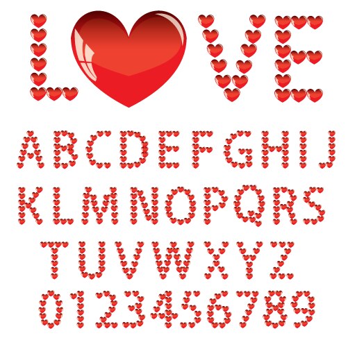 Love the alphabet with a heart letters and numbers vector image