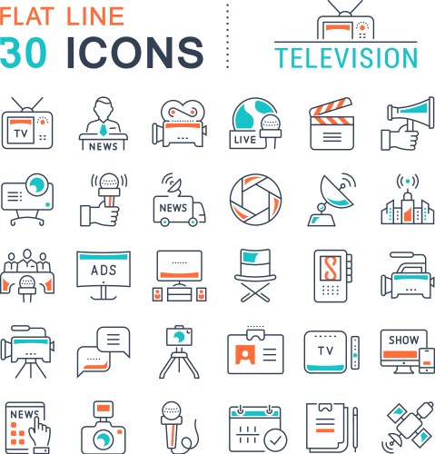 Set flat line icons television vector image