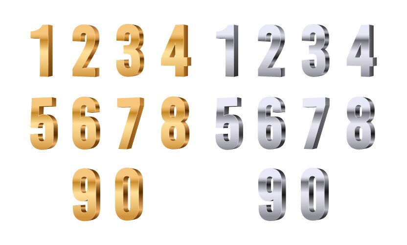 3d numbers gold silver digits stylish beauty vector image