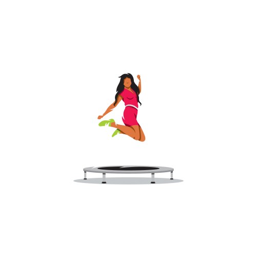 Cheerful young girl jumping on trampoline sign vector image