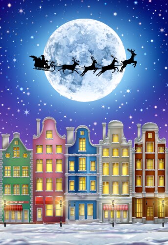 Winter town with moon and santa claus vector image