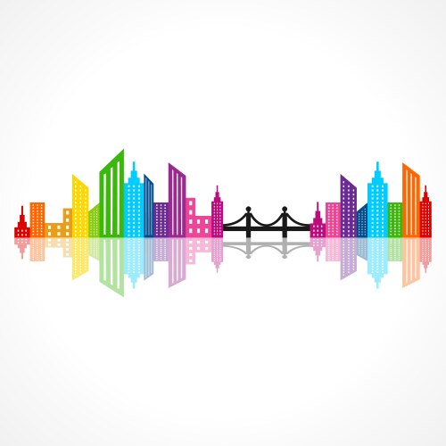 Abstract colorful building design with bridge vector image