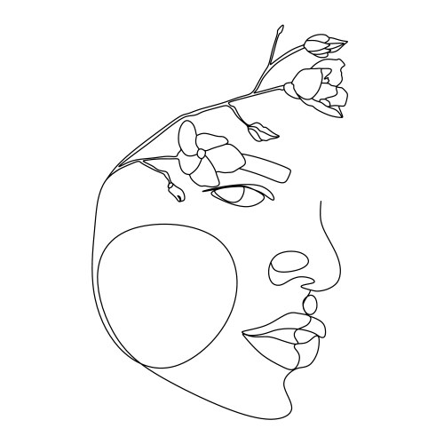 Abstract face with flowers line drawing portrait vector image