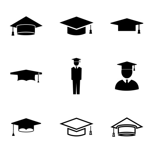 Black academic cap icons set vector image