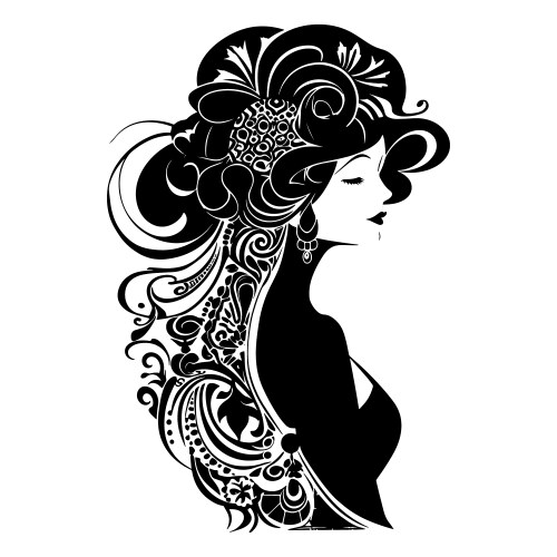 Woman face silhouette with hat and floral hair vector image