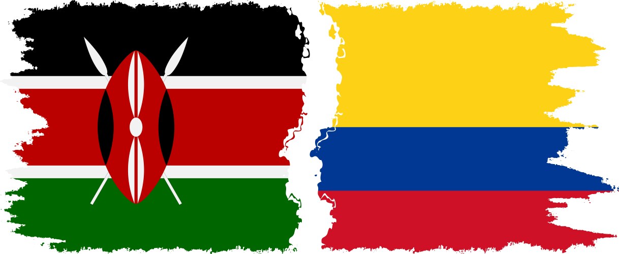 Colombia and kenya grunge flags connection vector image