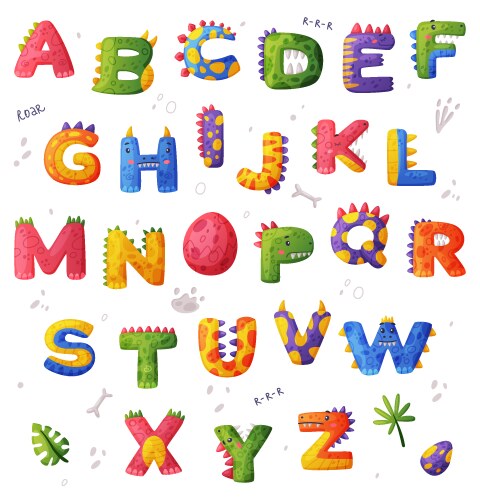 Dino font dinosaur alphabet cute effect vector image