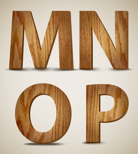 Grunge wooden alphabet letters m n o p vector image