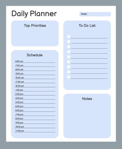 Daily planner printable template vector image