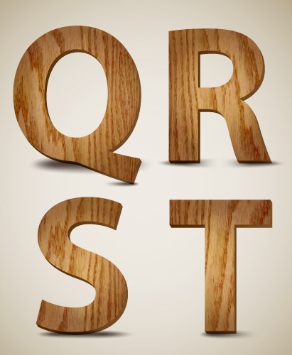 Grunge wooden alphabet letters q r s t vector image