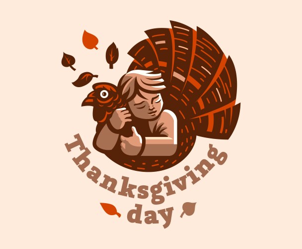 A child is embracing turkey thanksgiving day vector image