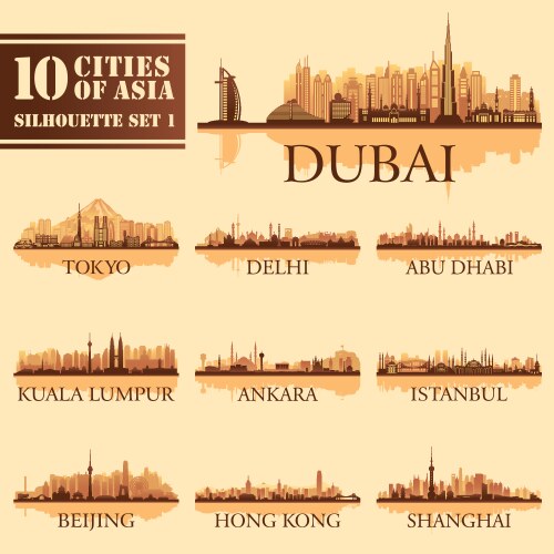 Silhouette city set of asia 1 vector image