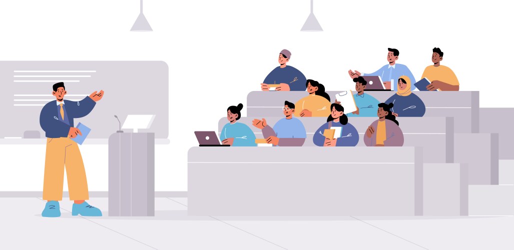 students in lecture hall with teacher education vector image