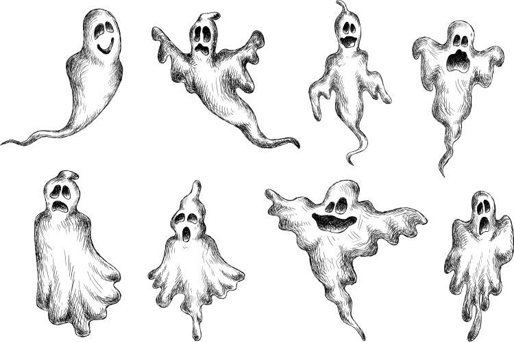 Halloween eerie and funny ghosts vector image