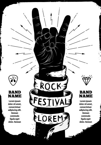 Rock festival poster and roll hand sign vector image