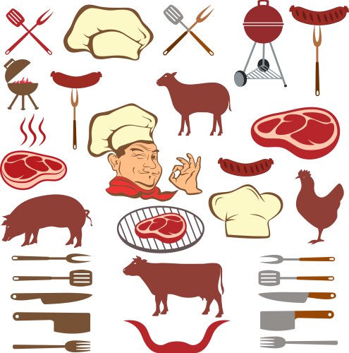 Meat and set of tools vector image