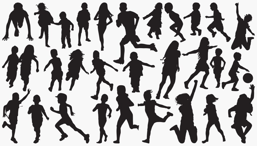 Running child kids silhouettes vector image