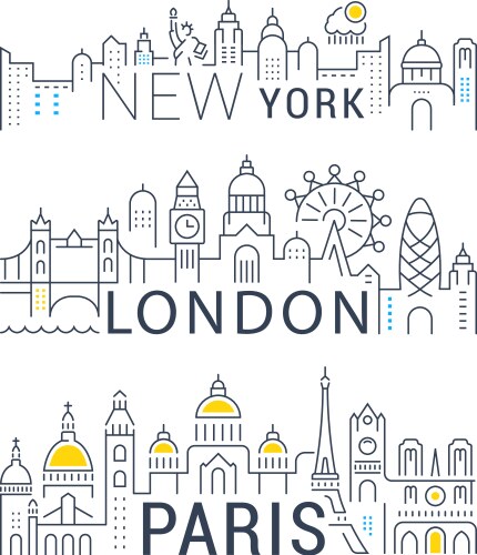 set line banners paris london and new york vector image