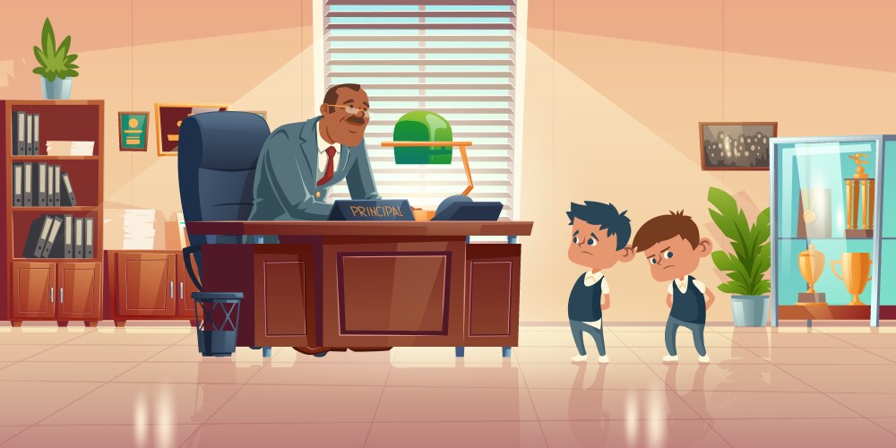 teacher meeting with kids in principals office vector image