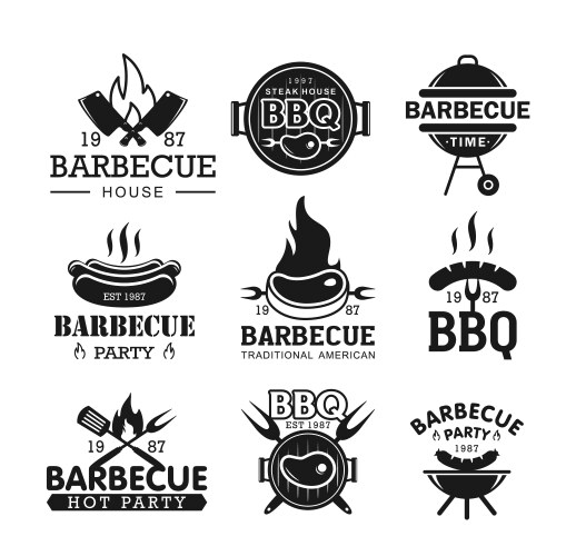 Barbecue party black and white logo set vector image