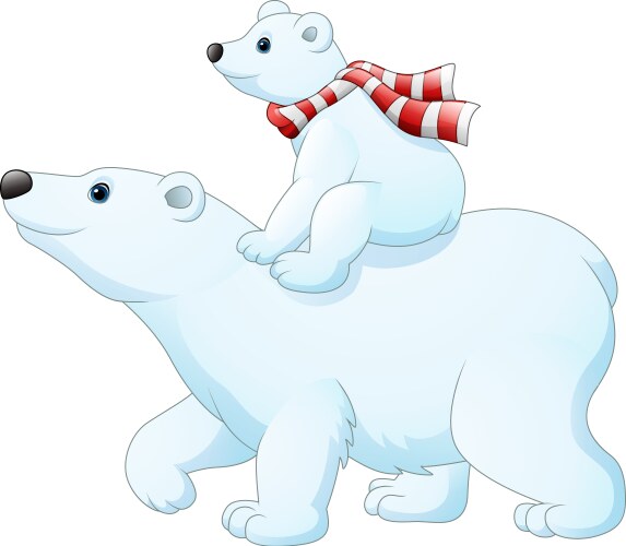 Cartoon baby polar bear riding on her mothers bac vector image