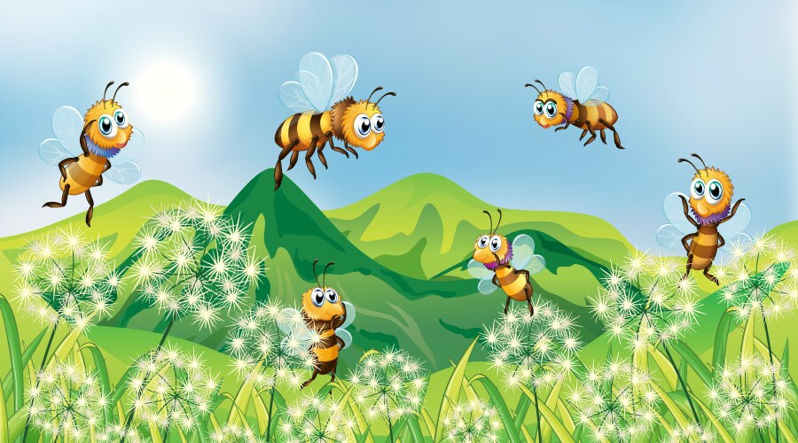 nature scene background with bees flying in garden vector image