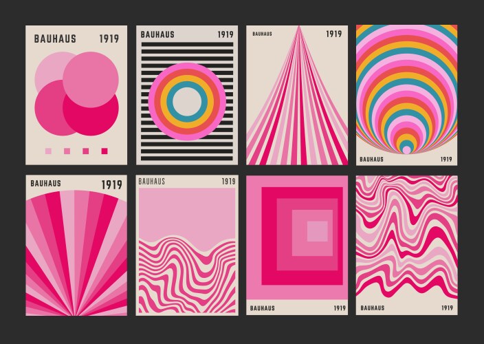 Cool pink bauhaus abstract art posters collection vector image