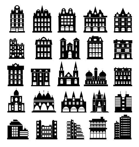 set of silhouettes architecture vector image