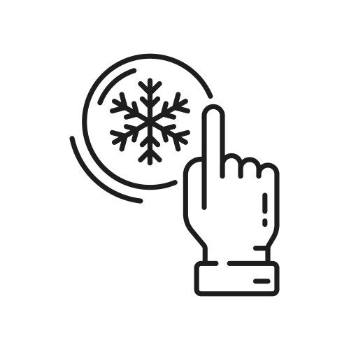 Snowflake and hand pointing on snow outline icon vector image