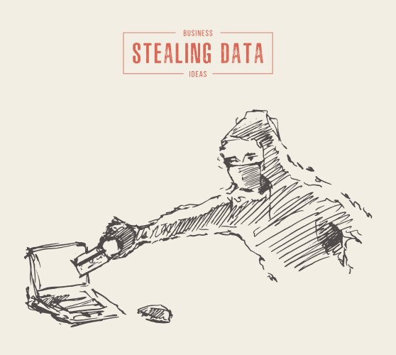 hacker steals data computer cybercrime draw vector image