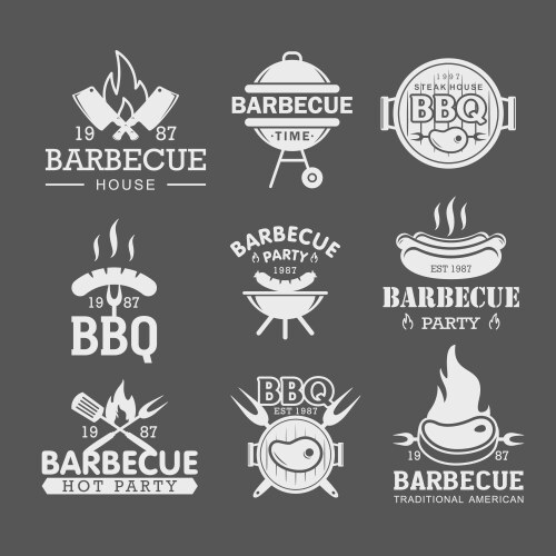 Bbq white logo templates set steak house grilled vector image