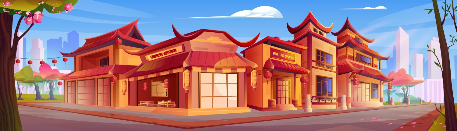 china town street in modern city vector image