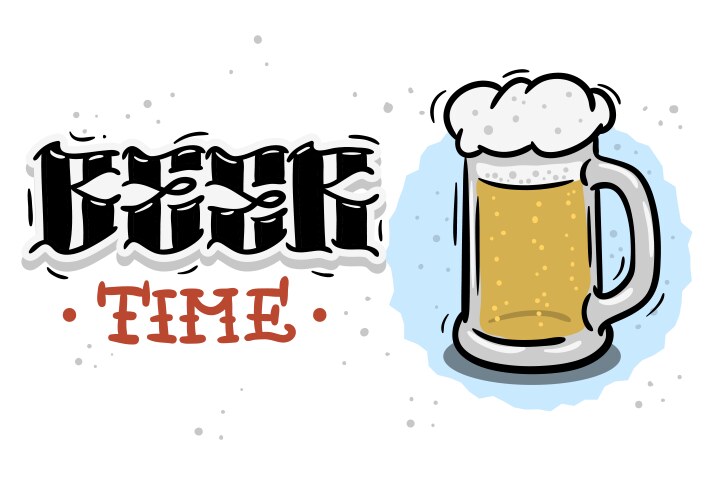 Beer time hand drawn design with a mug of vector image