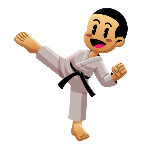 Cartoon karate boy performing kick technique vector image