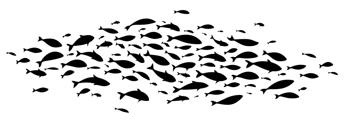 Black large flock fish school vector image